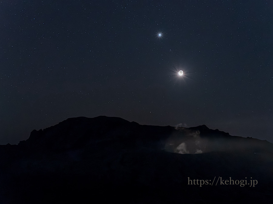 阿蘇山,杵島岳,熊本県阿蘇市,星空,月,金星